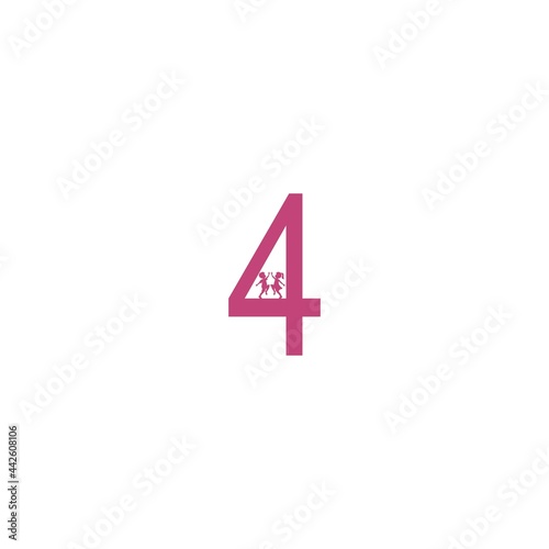 Number 4 and kids icon logo design vector