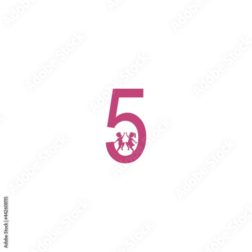 Number 5 and kids icon logo design vector