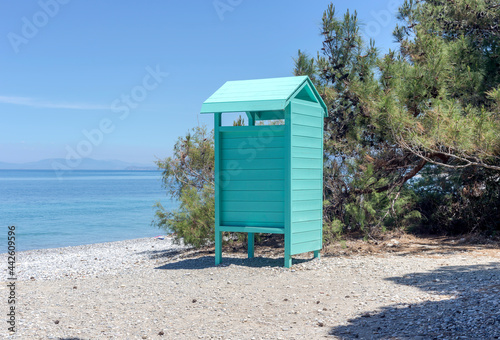 The changing room on the beach close-up