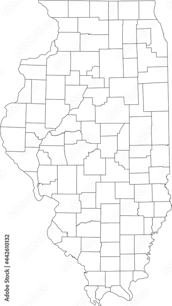Fototapeta White blank vector map of the Federal State of Illinois, USA with black borders of its counties