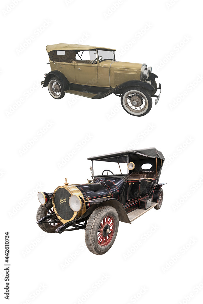 St. Petersburg, Russia - April 9, 2021 - Vintage executive cars of the last century. Participant of an exhibition of retro cars. Isolated on white background