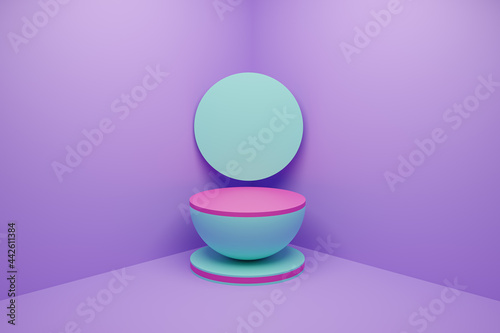 Abstract blue-purple background for presenting colorful stands and cosmetic products.