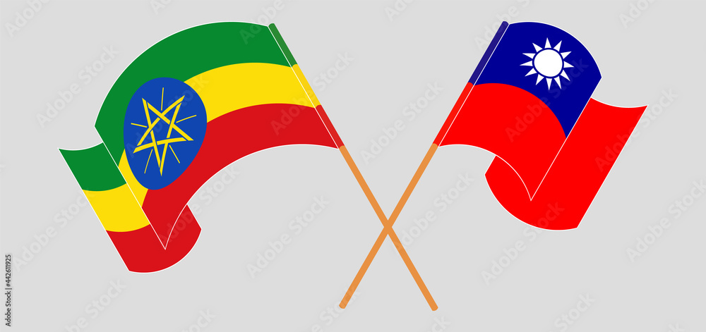 Crossed and waving flags of Ethiopia and Taiwan Crossed and waving flags of Ethiopia and Taiwan