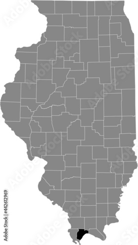 Black highlighted location map of the Illinoisan Pulaski County inside gray map of the Federal State of Illinois, USA photo