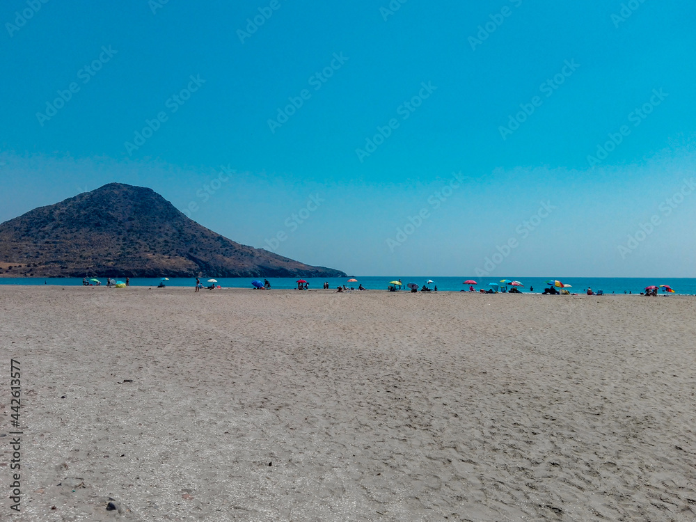beach of the Spanish Mediterranean Sea, in Almeria. the sea is calm and nature is appreciated without nearby buildings