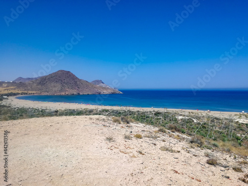 beach of the Spanish Mediterranean Sea  in Almeria. the sea is calm and nature is appreciated without nearby buildings