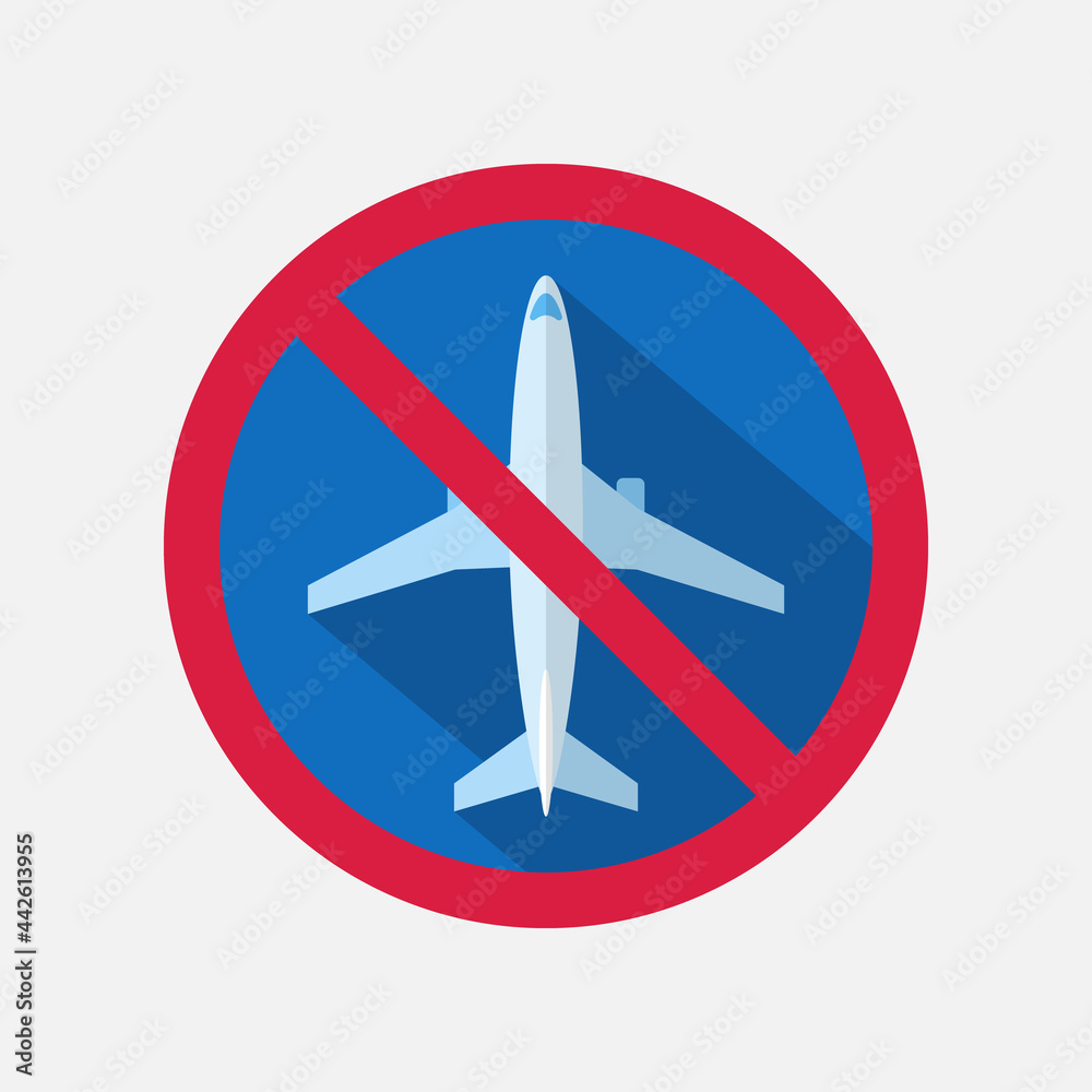 Flight ban icon. Travel ban. Vector illustration. Forbidden sign. Stock