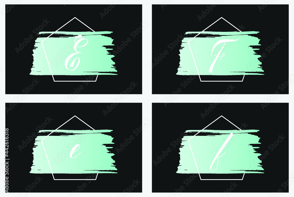Initial Letter E and F logo in a pentagon and Pastel cyan watercolor ...