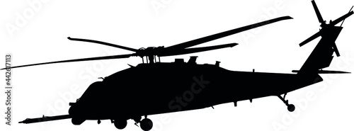 US Air Force army, navy military aircraft fight and transport helicopter flying in the air HH / UH 60G Blackhawk, Pave Hawk helicopter Aircraft Corporation. Detailed realistic silhouette