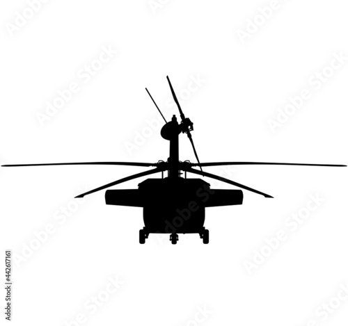 US Air Force army, navy military aircraft fight and transport helicopter flying in the air HH / UH 60G Blackhawk, Pave Hawk helicopter Aircraft Corporation. Detailed realistic silhouette