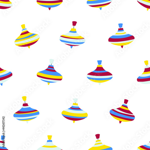 Seamless vector pattern of peg-top toys on a white background