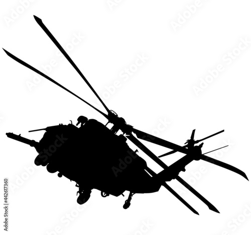 US Air Force army, navy military aircraft fight and transport helicopter flying in the air HH / UH 60G Blackhawk, Pave Hawk helicopter Aircraft Corporation. Detailed realistic silhouette