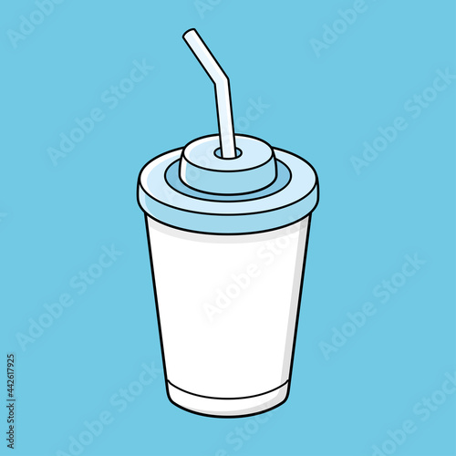 Cola or soda soft drink paper cup with straw white blank template