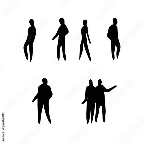 Vector illustration, Outline silhouettes of people, Contour drawing, people silhouette, Icon Set Isolated , Silhouette of sitting people, Architectural set	
