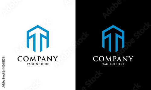 Letter T line art Building And Construction Logo Vector Template