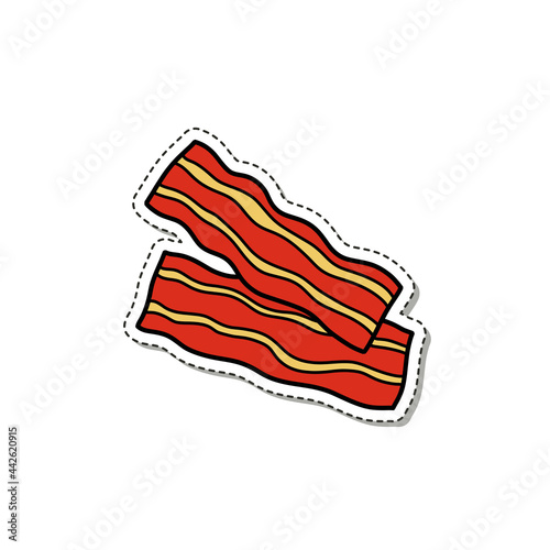 bacon doodle sticker icon, vector color line illustration