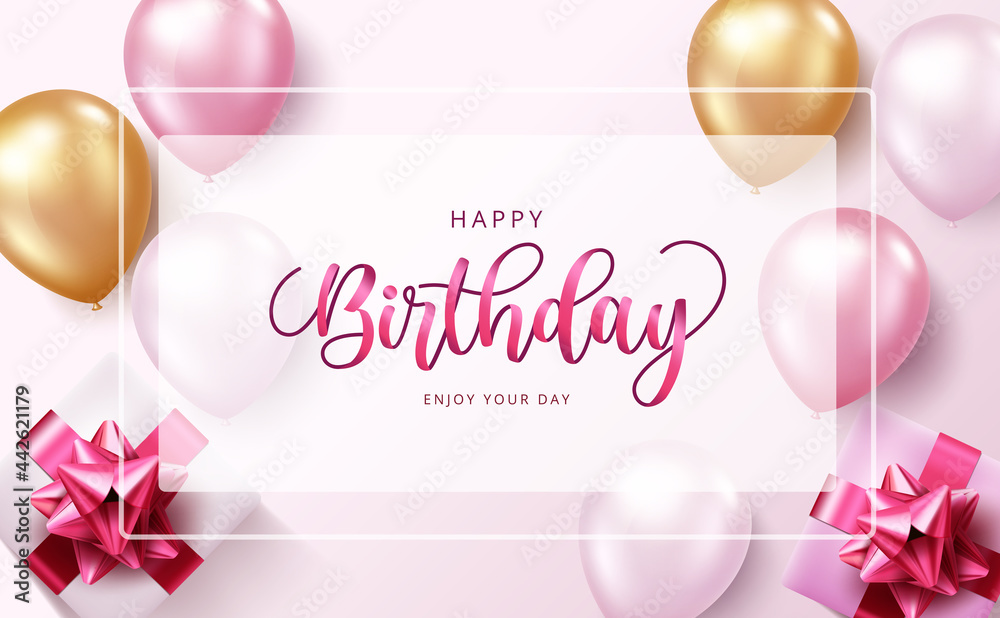 Happy birthday vector banner template. Happy birthday text in frame