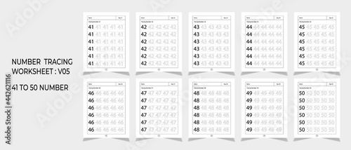Kindergarten Number Tracing Worksheets, math for educational math game design, Printable worksheet, set 5