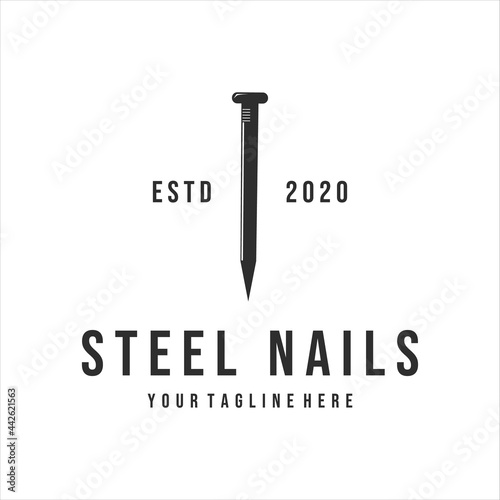 steel nails logo vintage vector illustration template design . nails logo for mining or carpentry equipment concept icon sign and emblem