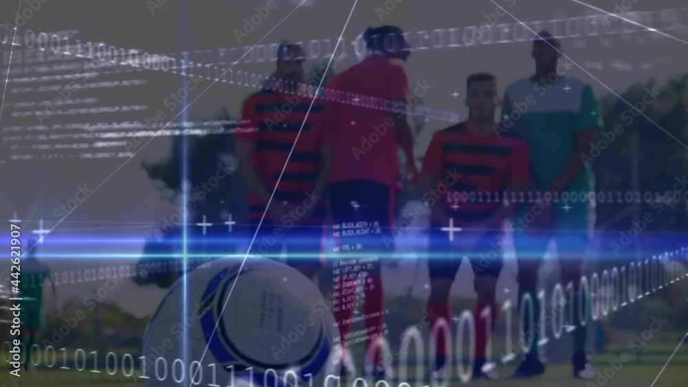 Animation of binary coding and data processing over football players