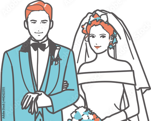 結婚式の新郎新婦　オフショルダー