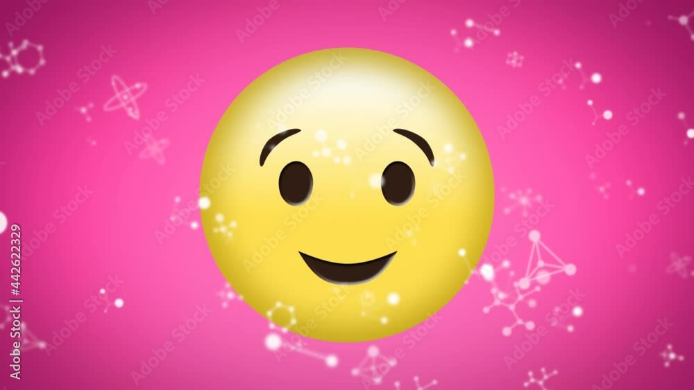 Animation of smiling emoji icon on pink background Animation of smiling emoji icon on pink background