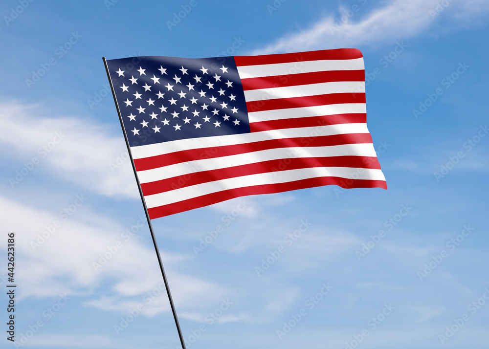 American flag flying high in the sky American independence day. World national flag collection