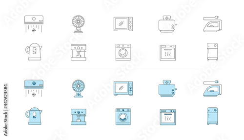 Household appliances and electronics icons set