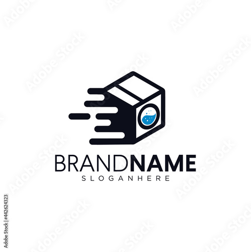 Fast Laundry Dry Cleaners logo design vector illustration. template emblem badge. washing machine logo design with fast clothes wash Vector 