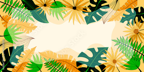 Vector banner of tropical leaves  floral frame