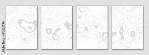Brochure flyer design, vector background. Vertical a4 format. Imitation of a geographical map, contour lines.