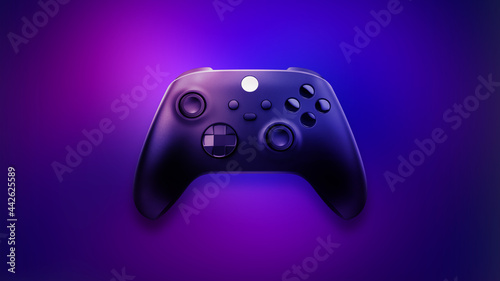 3D illustration. New generation game controller on blue and pink background.