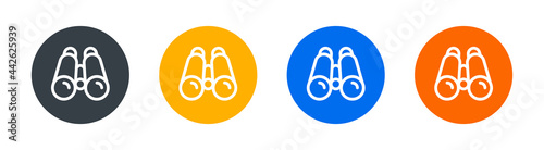 Binoculars icon set on button design symbol.