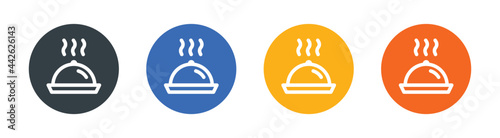 Food covered with a tray icon vector. Stainless lid sign. Restaurant cloche kitchenware symbol.