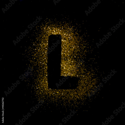 Letters of golden glitter sparkle on black background