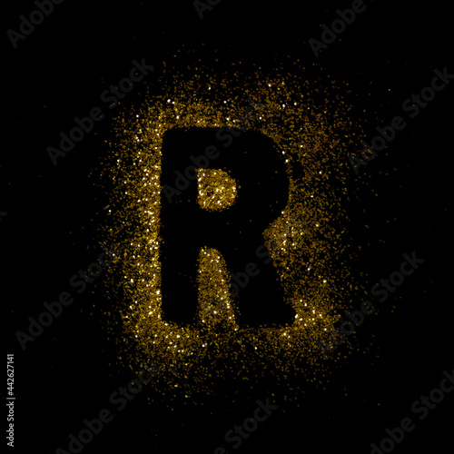 Letters of golden glitter sparkle on black background