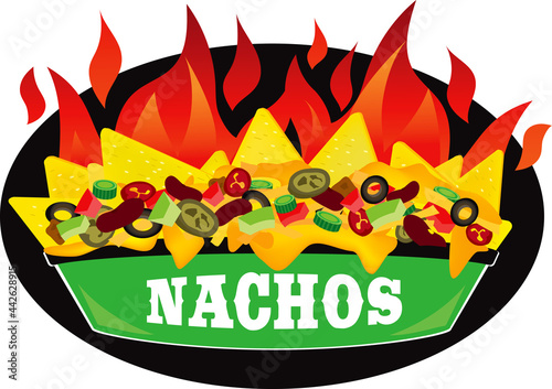 Delicous fire Supreme loaded cheese mexican nachos plate side