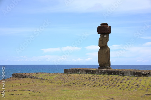 Moai at Ahu Ko Te Riku at the Tahai Ceremonial Complex on Easter Island, Chile photo
