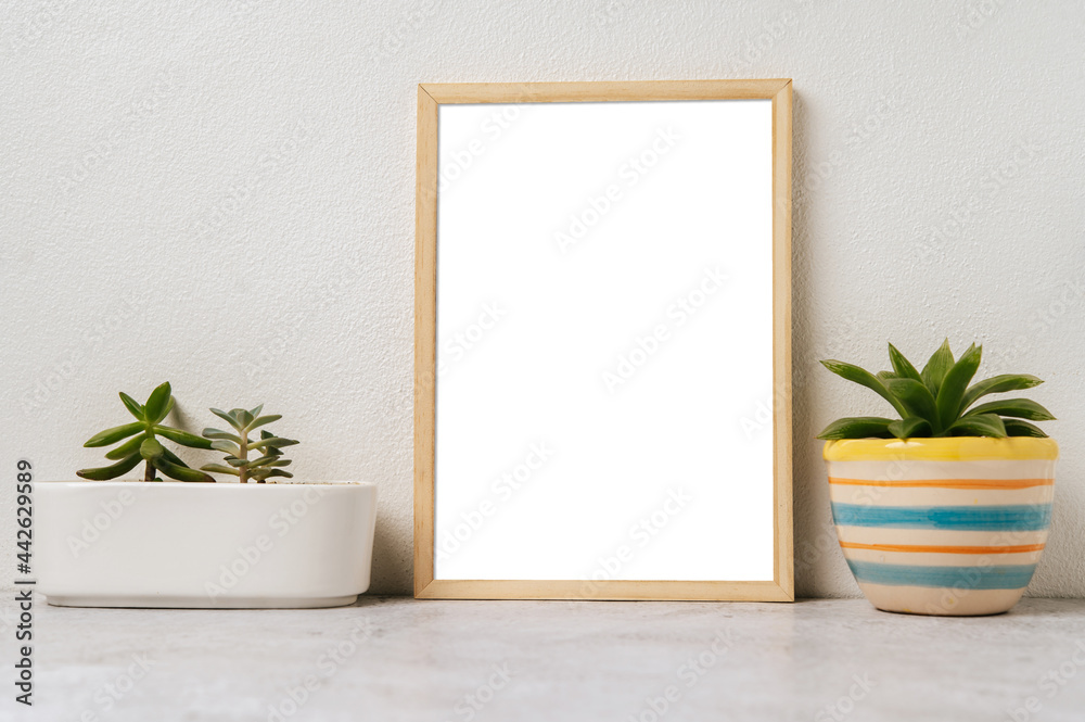 Fototapeta Standing picture frame with small potted plants