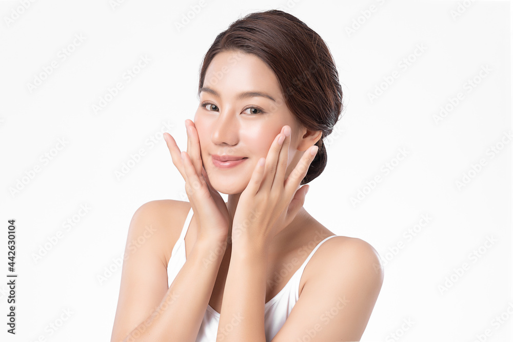 Beautiful young asian woman with clean fresh skin on white background, Face care, Facial treatment, Cosmetology, beauty and spa, Asian women portrait. Beautiful young asian woman with clean fresh skin on white background, Face care, Facial treatment, Cosmetology, beauty and spa, Asian women portrait.