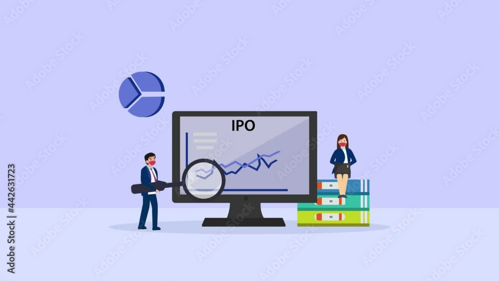 Business people looking at IPO graph on monitor Business people looking at IPO graph on monitor