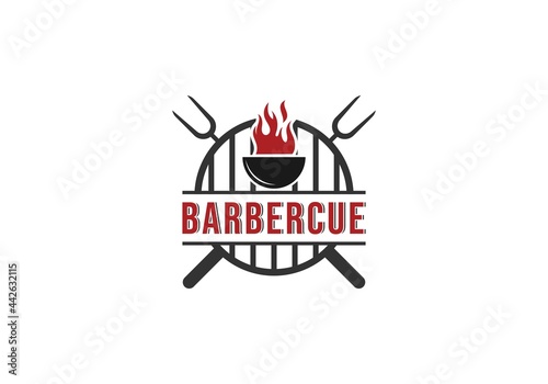 barbecue logo with bbq logotype and fire concept in white background