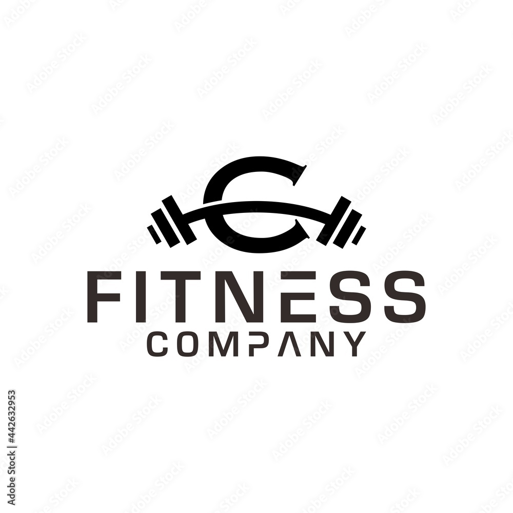 Obraz premium Initial Letter C fitness barbell logo vector