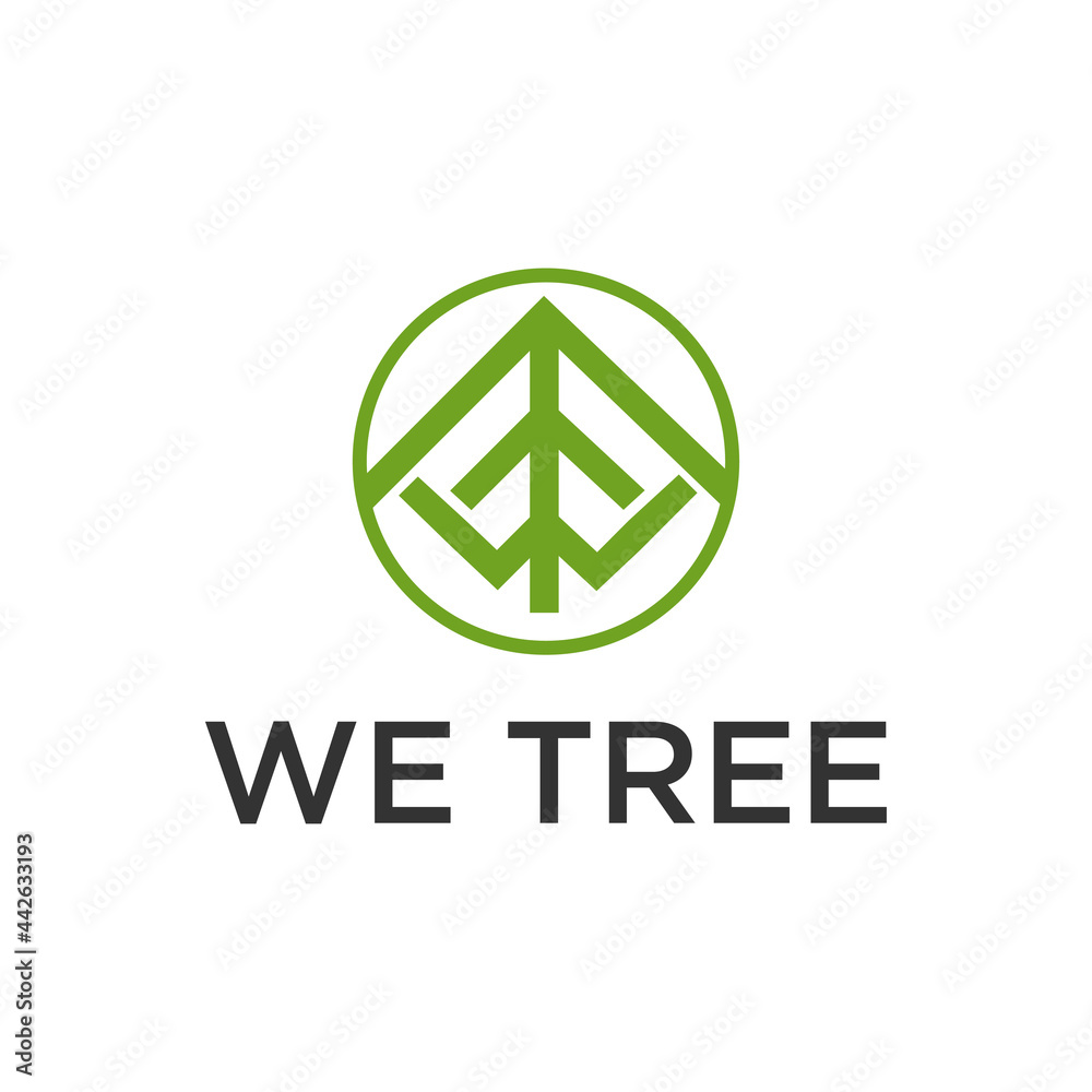Letter W with green tree in circle shape for environmental community logo design vector Letter W with green tree in circle shape for environmental community logo design vector