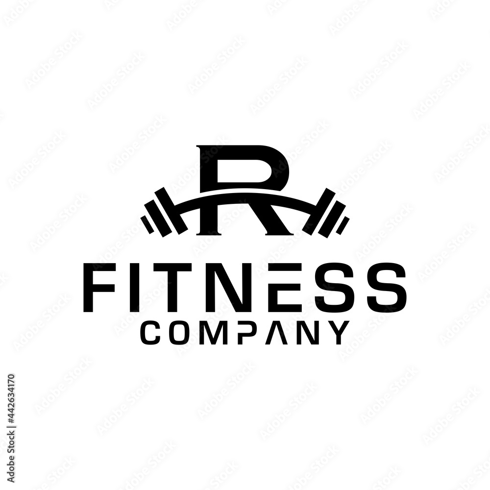 Initial Letter R fitness barbell logo vector