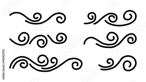 hand drawn wind doodle set, vector illustration.