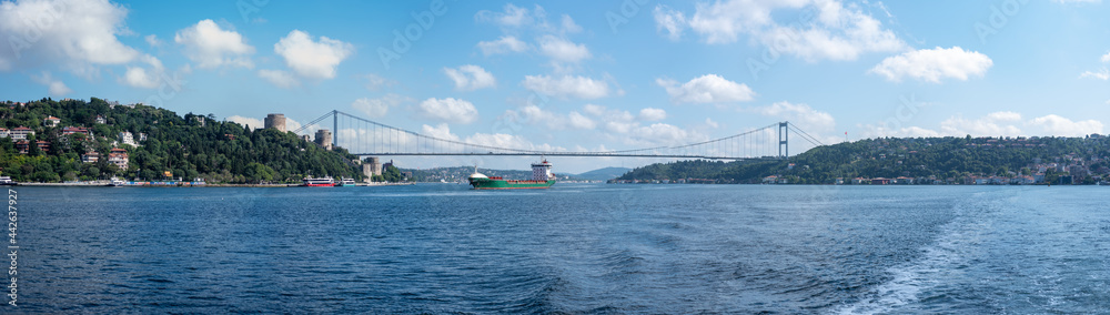 Istanbul  Turkey - 07.15.2021: Ship in the Bosphorus