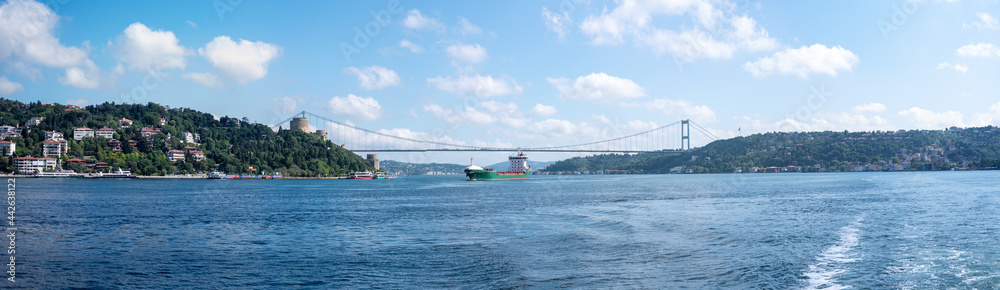 Istanbul  Turkey - 07.15.2021: Ship in the Bosphorus