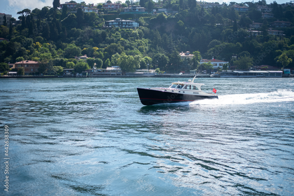 Fototapeta premium Istanbul Turkey - 07.15.2021: Ship in the Bosphorus