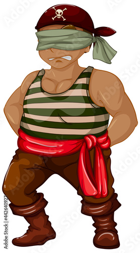 A pirate man with blindfold cartoon character isolated